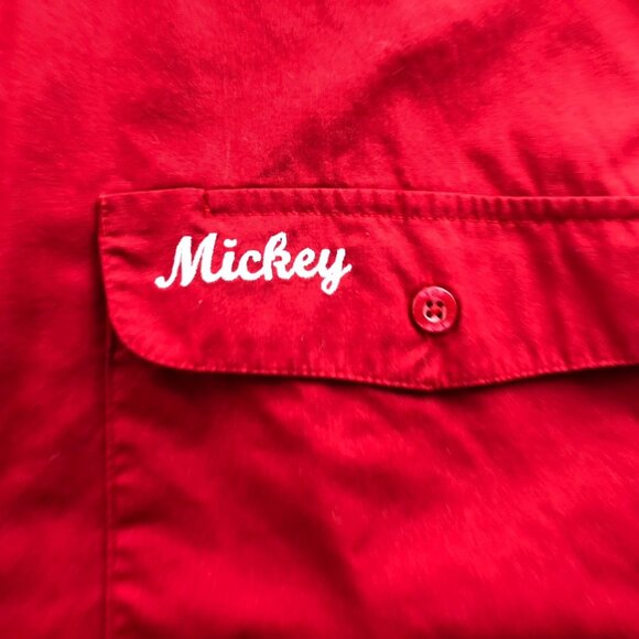 Disney Store Men Shirt Size 2XL Red Mickey Mouse Ink & Pain Dept Uniform Classic - Picture 6 of 10